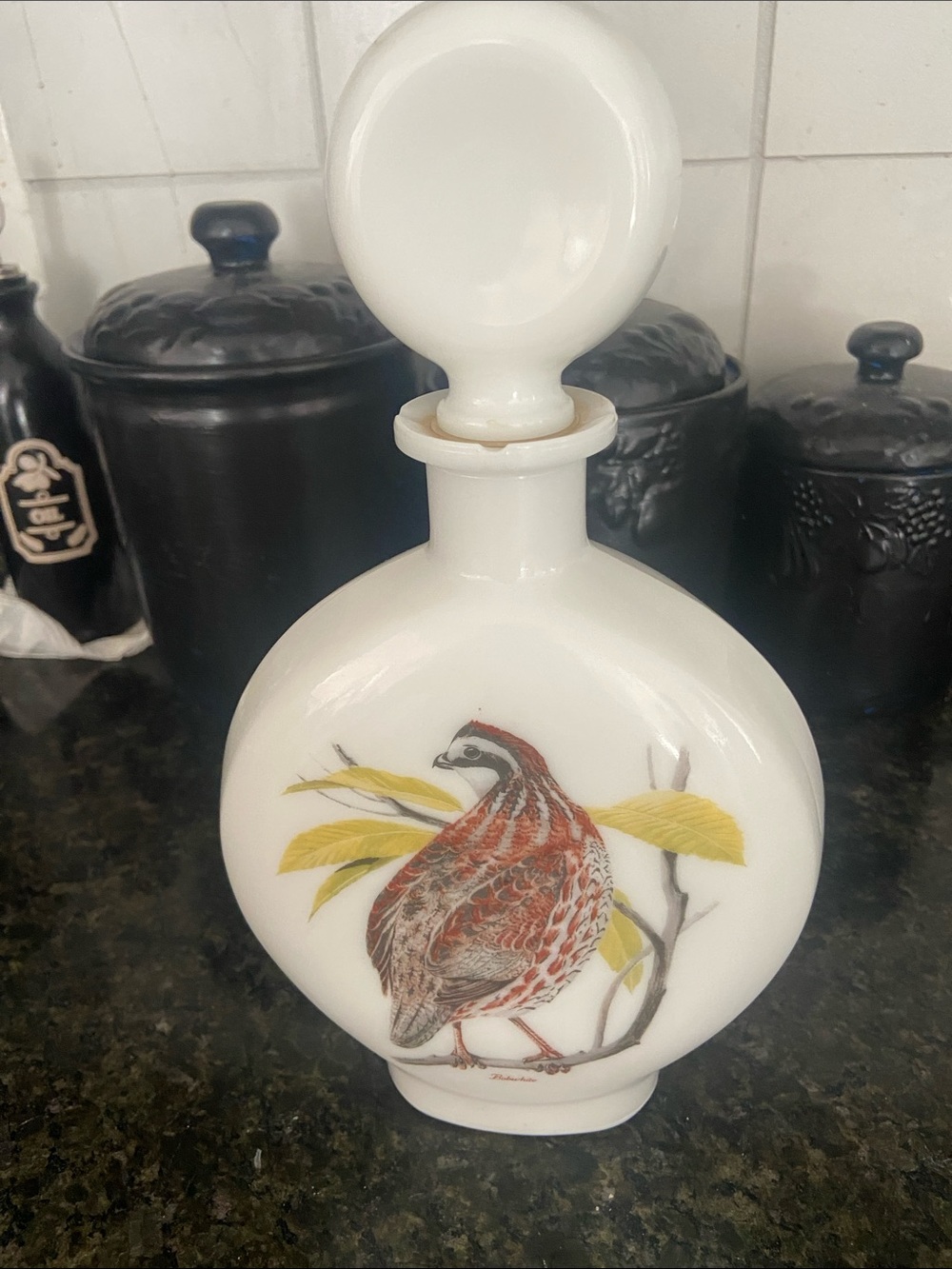 Field Birds 'Bobwhite' Porcelain Decanter - White with Gold Label